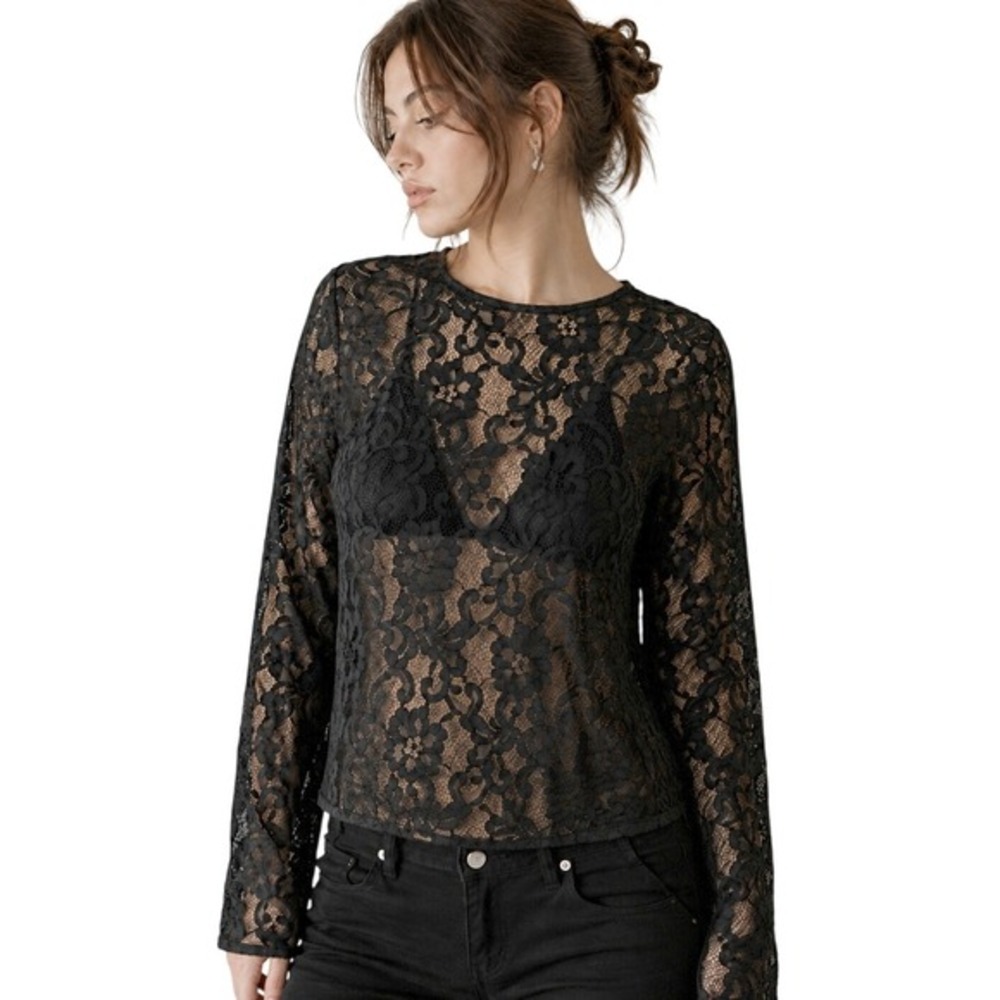 Babaton Black Lace Sheer Mesh Top Small Goth Dark Romantic Layering Going Out